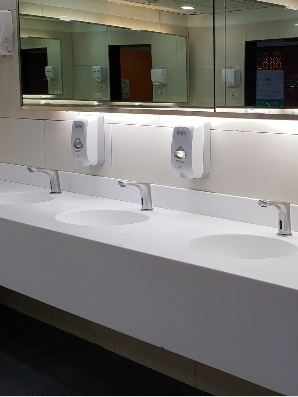 Picture of restroom sinks.